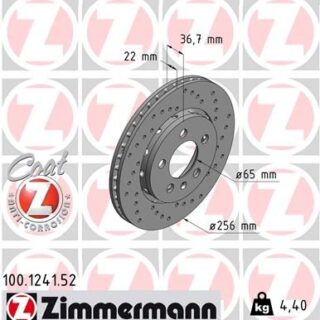 2 DISQUES DE FREIN ARRIERE ZIMMERMANN COAT Z 100.1241.52 256X22MM PERCES VW GOLF 4 R32 3.2L