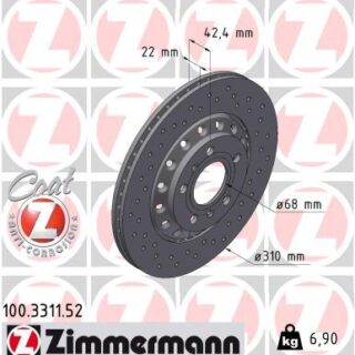 2 DISQUES DE FREIN ARRIERE ZIMMERMANN PERCES  100.3311.52 310x22 5X112 VW PHAETON V8 2002 2007