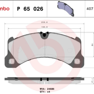 4 plaquettes Brembo P65 026  Porsche Cayenne 958 2010 2018 3.0L 4,8L 4,2L GTS TURBO