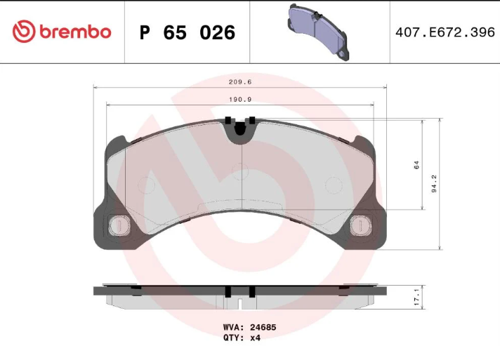 4 plaquettes Brembo P65 026  Porsche Cayenne 958 2010 2018 3.0L 4,8L 4,2L GTS TURBO