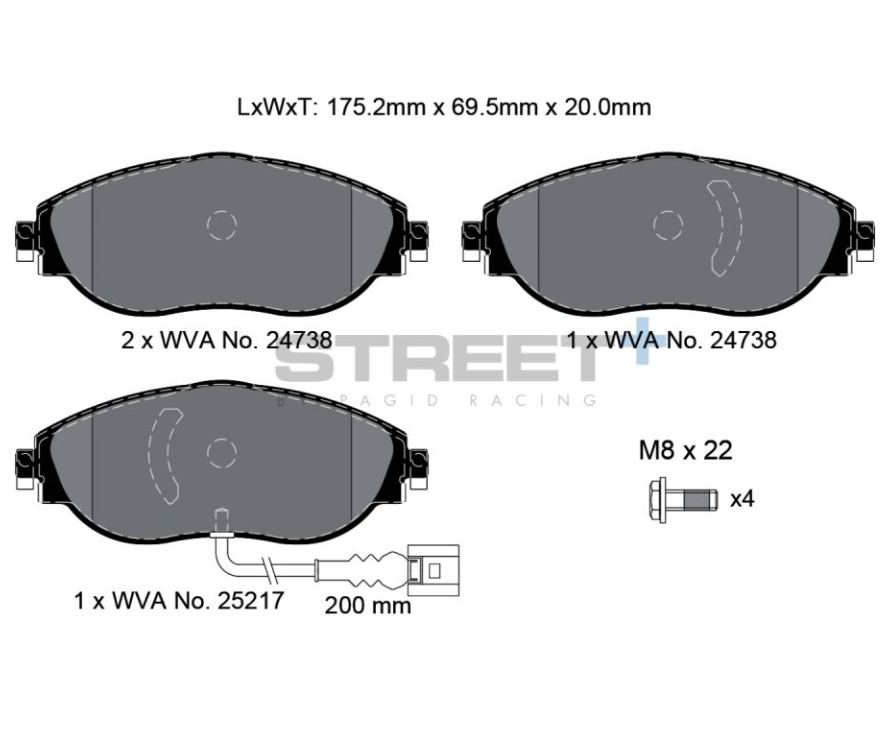 4 PLAQUETTES AVANT DE FREIN PAGID STREET+ T8192  VW GOLF VII (5G1, BQ1, BE1, BE2) 2.0 GTI – 220 / 245 300 SEAT LEON (5F1) 2.0 Cupra 280 290